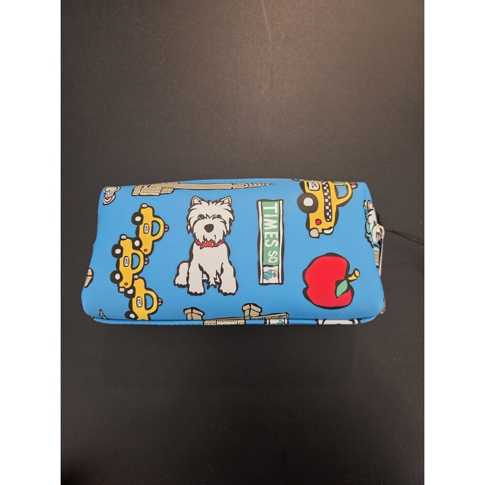 Marc Tetro NYC Dog Print Cosmetic Bag Clutch Blue New York Taxi Times Sq NWT